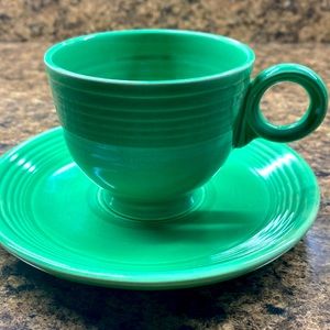 Original Homer Laughlin Fiestaware cup and saucer. Original green